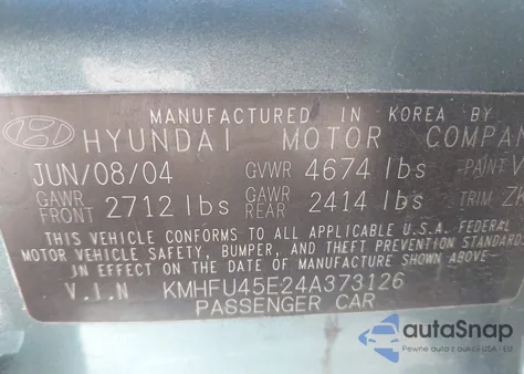 2004 Hyundai Xg350 L z USA, uszkodzony, nr VIN KMHFU45E24A373126